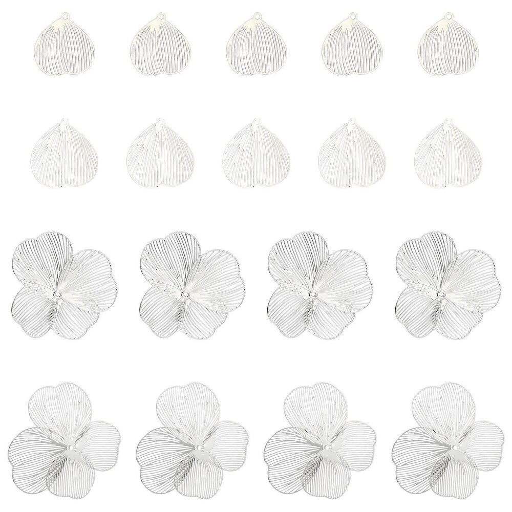 6152 40Pcs 4 Styles Etched Hollow Flower Charms White Floral Filigree